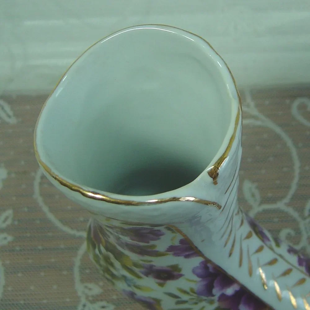 Porcelain high heel shoe vase with violets--6